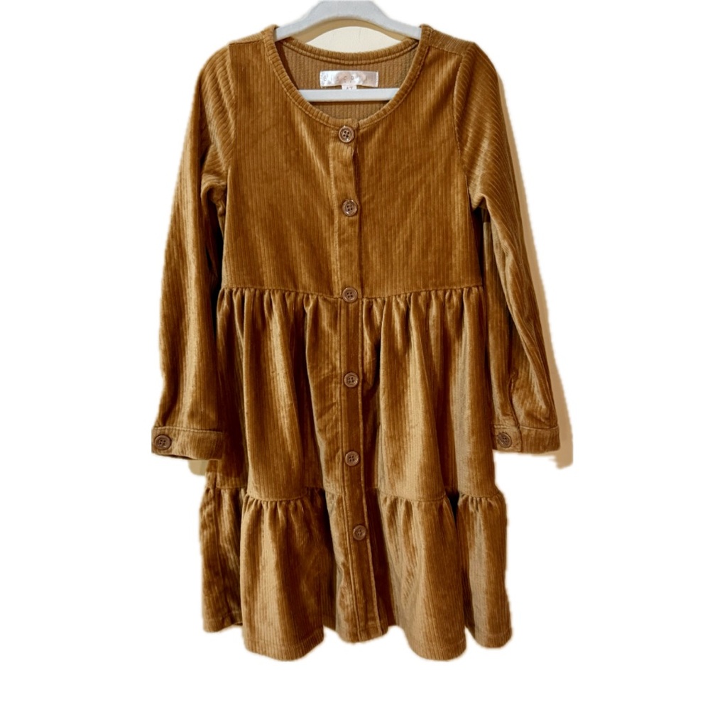 Biscotti Collezioni | Tan/Brown Button-Down Ribbed Velvet Dress